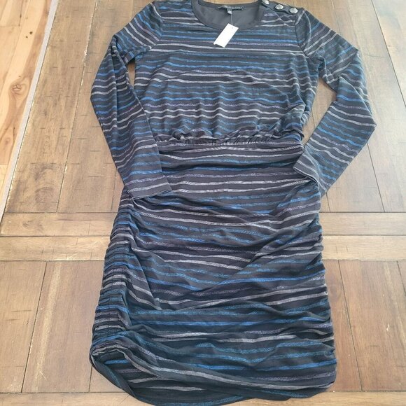 White House Black Market Striped Long-Sleeve Dress With Side Ruching size S - Picture 1 of 7